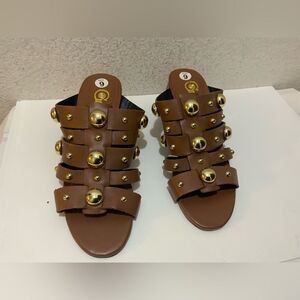 GOLO Worthy Studded Slide Leather Sandal, Brown, Italian Leather 9